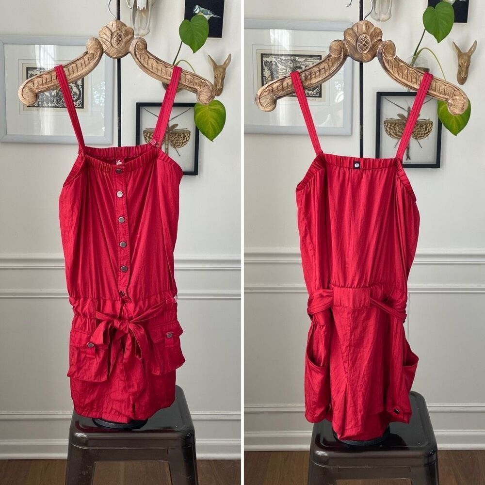 Vintage Y2K Apple Bottoms Red Satin Romper Removable Straps M